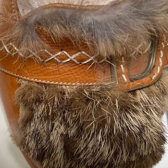 Vintage Dior Leather Fur Brown/Camel 4" High Heels US 9.5 EU 39.5 With Box - Picture 6 of 10